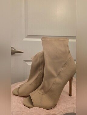Beige Peep-Toe Stiletto Ankle Boots - Women